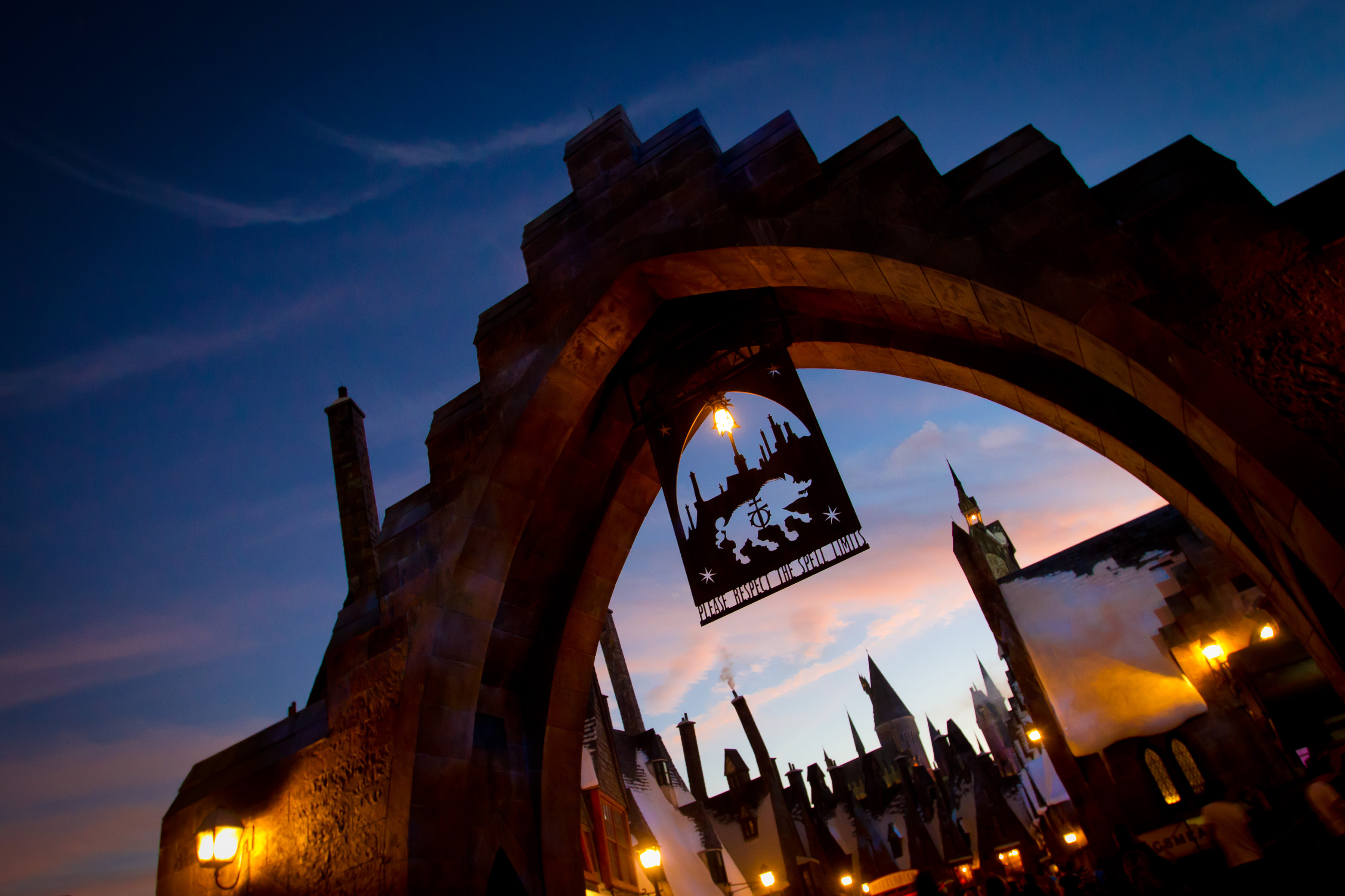 Evening View To the Harry Potter Village Hogsmeade in Universal