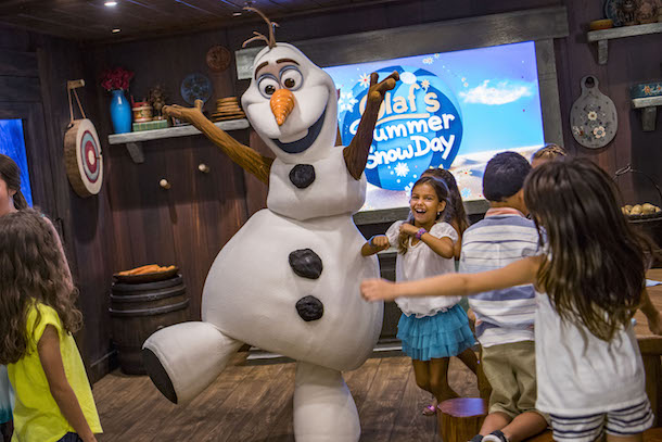 Located in Disney's Oceaneer Club on the Disney Wonder, Olaf visits young guests at Frozen Adventures, where fun takes the form of imaginative play and hands-on activities. (Matt Stroshane, photographer)